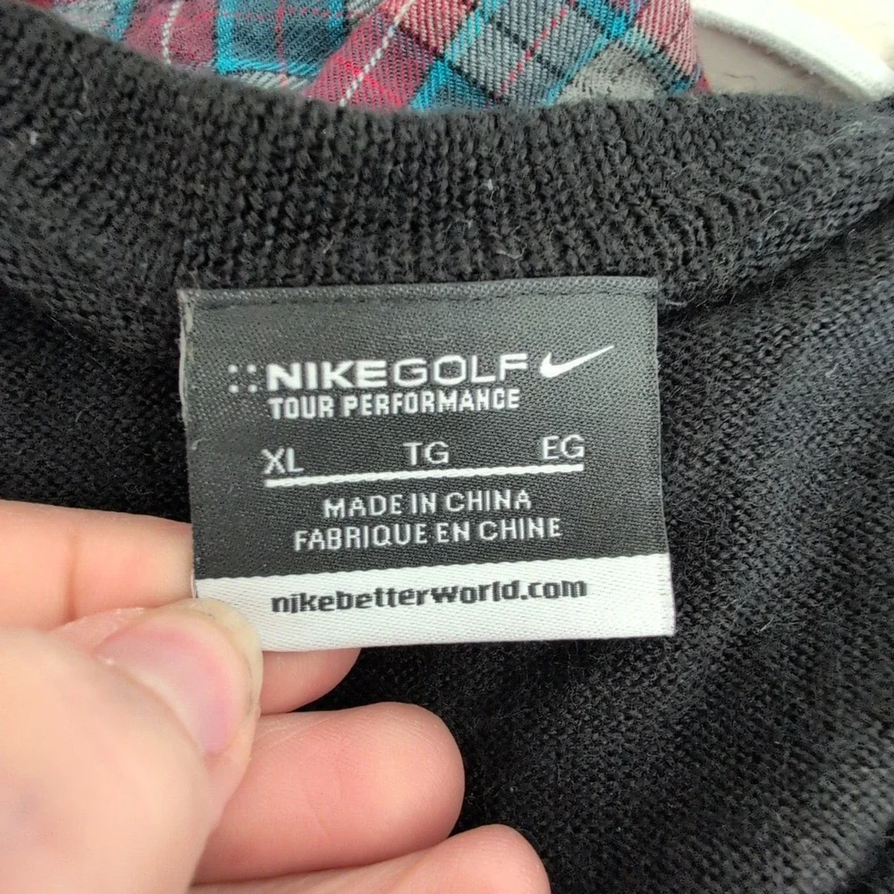 Nike Golf Tour Performance V-Neck Sweater Mens XL Black Striped Merino Wool RARE